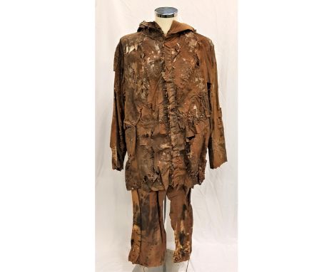 WATERWORLD (1995) - 'BOAT PEOPLE' DISTERESSED JACKET AND TROUSERSGents brown trousers and Parker, distressed with tears and p