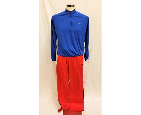 ALONG CAME POLLY (2004) - JAVIER'S SHIRT & PANTS - PLAYED BY JSU GARCIAAdidas size XL red tracksuit bottoms, Canari royal blu
