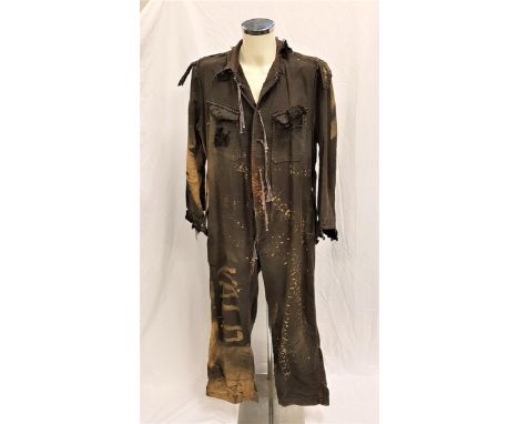 WATERWORLD (1995) - DISTRESSED 'BOAT PEOPLE' SMOKER JUMPSUIT Gents Dark grey jump suit, been distressed with rips and bleach 