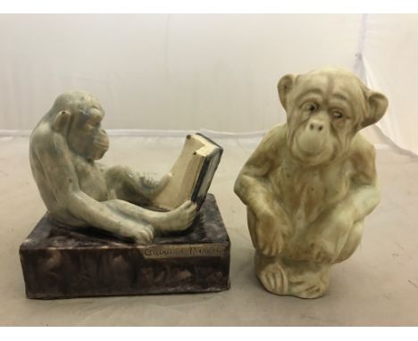 Two ceramic chimpanzee figures, one signed 'G. Riviere