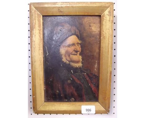 An oil on card portrait of an old man - 24 x 15 cm