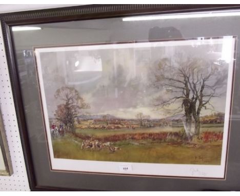 A hunting print signed in pencil - 33 x 50 cm