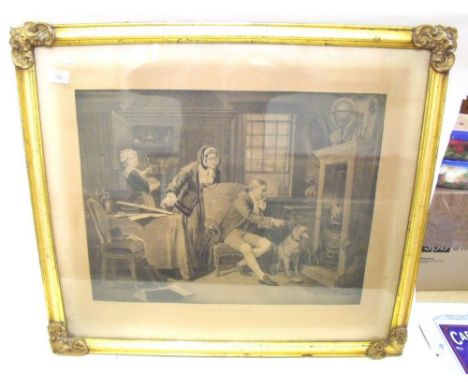 A 19th century engraving of James Watt inventing the steam engine 44 x 55cm