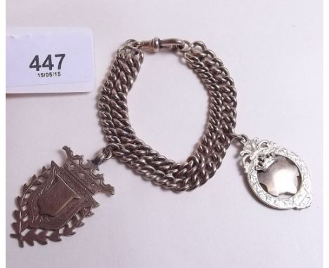A 9 carat gold fob chain bracelet and two gold fobs - 48g