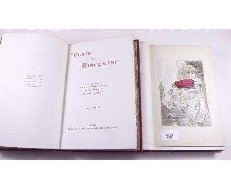 Two volumes 'Plain or Ringlets' hunting books by John Leach with hand coloured engravings and woodcuts 