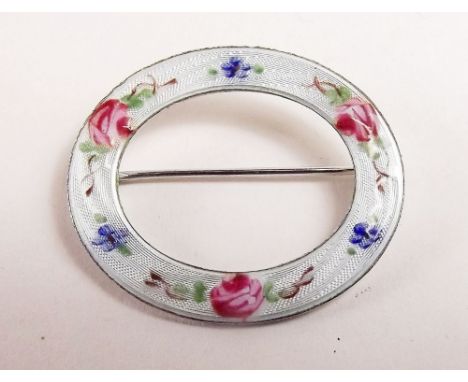 An early 20th century silver and enamel floral oval brooch - 'LaMode'