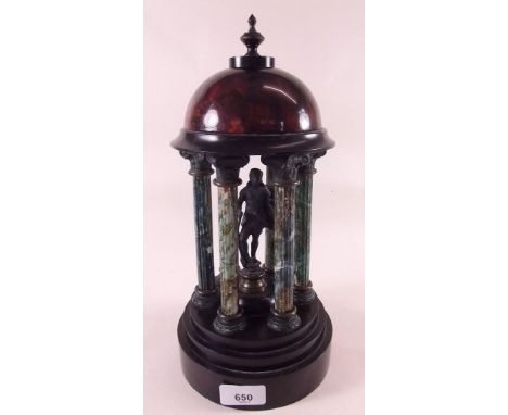 A stone effect and metal architectural cupola with statue to centre - 31cm tall 