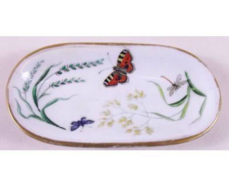 A Royal Worcester pin dish painted butterflies and grasses, impressed mark circa 1850's