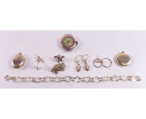 A 9 carat gold watch, 18 carat gold chain 2.7g, two gold front and back lockets, 9 carat gold bracelet etc