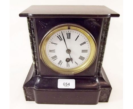 A Victorian black slate mantel clock