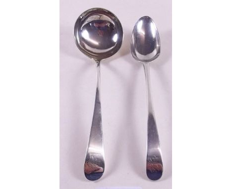 A Hester Bateman silver sauce ladle, London 1786 and a dessert spoon, London 1773