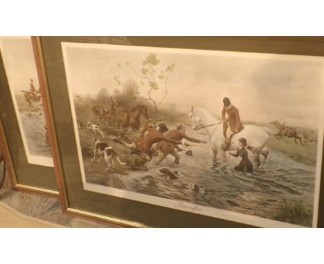 Two large Antique style hunting related prints 'Three Offers' and 'Thanks Awfully' 75 x 50 cm