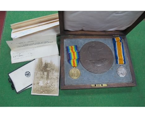 WWI British Medals, Memorial plaque and ephemera - British War Medal and Victory Medal with ribbons awarded to S2445 Private 