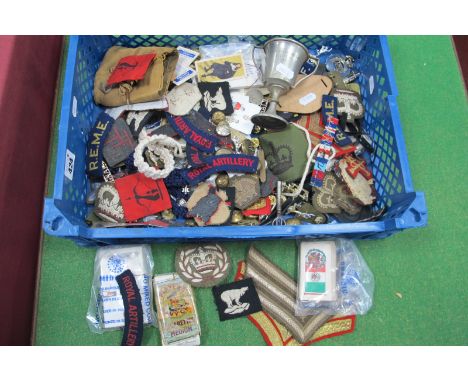 WWII Modern Mixed Selection of British Military Cap/Rank Badges, Cloth Patch Insignia and Buttons, also a selection of cigare