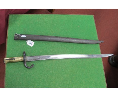 A French M1866 Chassepot Yataghan Sword Bayonet with Metal Scabbard, both stamped with matching numbers.