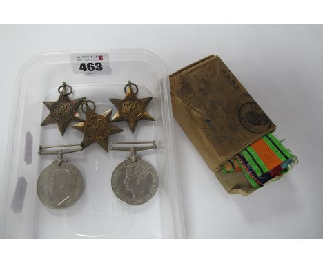 WWII British Army Medal Group, with ribbons, includes 1939/1945 Star, Africa Star, Italy Star, Defence Medal and Victory Meda