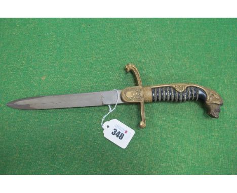 WWI Era German Imperial Artillery Lion Head Sword, converted into a trench type dagger by removal of loop guard and a signifi