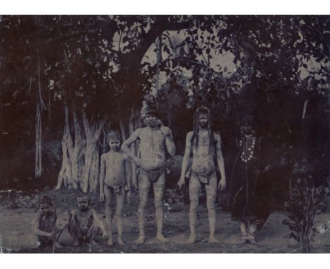 British India -- Group portrait of indigenous people, India. 1880s/90s. Vintage collodion paper print. 19,5 x 27 cm. Mounted 