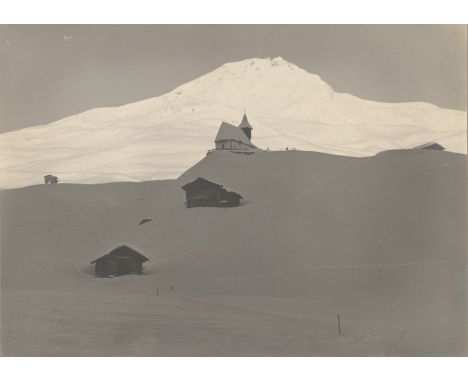 Steiner, Albert -- "Wintermorgen bei Inner-Arosa". 1910s. Vintage gelatin silver print, chemically treated, on strong paper. 