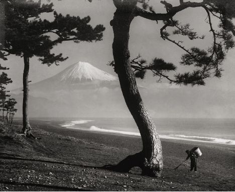 Okada, Koyo -- Mount Fuji. Circa 1950. Vintage gelatin silver print. 23 x 28 cm. Photographer's blindstamp in lower left corn