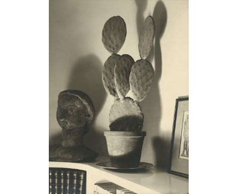 Kessels, Willy -- Cactus and sculpture. 1934. Vintage gelatin silver print. 22,8 x 16,5 cm. Photographer's blindstamp in lowe