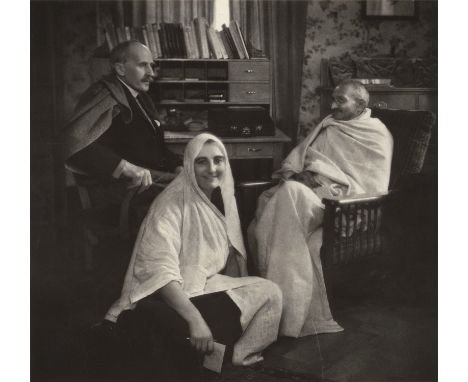 Gandhi/Rolland -- Photographer: Rodolphe Schlemmer (1878-1972). Romain Rolland, Mahatma Gandhi and Mirabehn (Madeleine Slade)