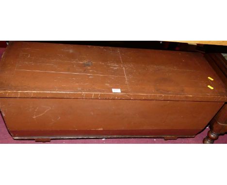 A 19th century Scandinavian stained pine hinge topped blanket box, w.96cm; together with a Victorian mahogany hinge topped co