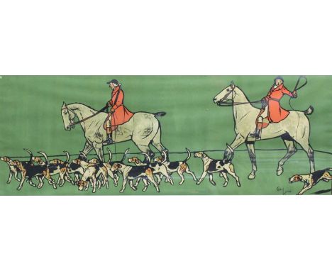 Cecil Aldin (1870-1935) - Hunting scene, screen print in colours, 26 x 69cm