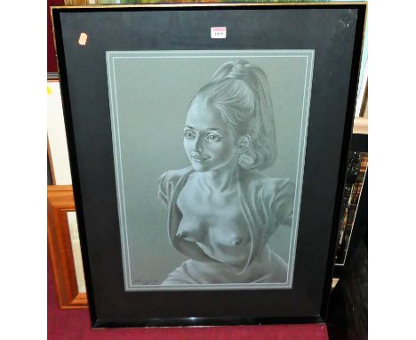 Anthony Brandt (1925-2009) - Female semi-nude, half length portrait, lithograph, 3rd edition, proof No. 210, 64x44cm