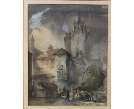 Aubrey Mussell - Morning, St Peter Mancroft, Norwich, watercolour, signed lower right, 33x25.5cm, a Vernon Ward print, and a 