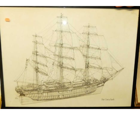 Robert Taylor - HMS Ark Royal print, Cutty Sark print, topographical engraving, contemporary abstract watercolour (4)  