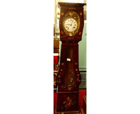 Lamotte-Huet à Villers-Bocage - a 19th century French faux rosewood and painted longcase clock, the signed  convex white enam