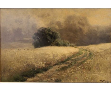 English school - Summer Shower, watercolour, signed with monogram lower right, 23x33cm, Walt Kopp - oleograph, and an ink ske