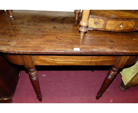An early 19th century mahogany D-end side table, on ring turned tapering supports, width 111cm, together with a Victorian mah