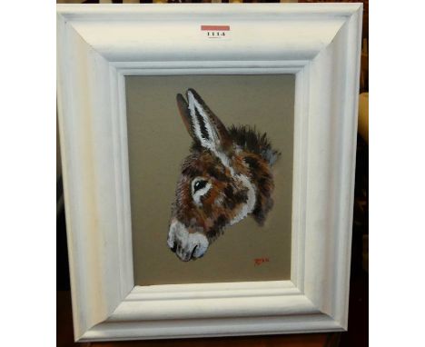 Ryan - Donkey head portrait, acrylic on panel, signed lower right, 22x16.5cm