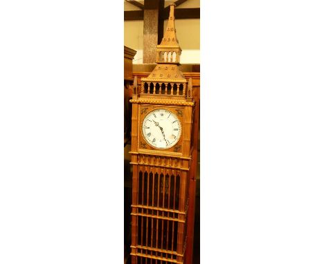 A highly unusual reproduction hardwood architectural longcase clock, the white enamel convex dial signed Lauris, having a thr