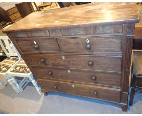 Mahogany chest of two short over three long drawers on bracket feet 121 x 54 x 114 cm H