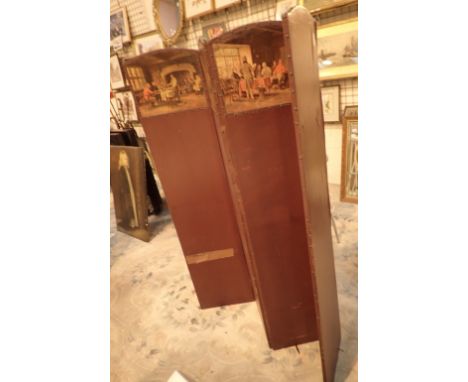 Vintage trifold leatherette screen with applied hunting scenes