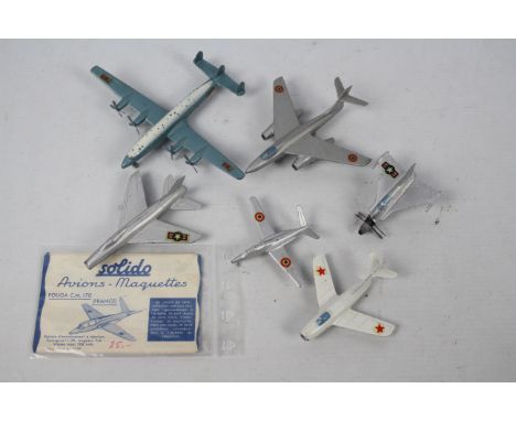 Solido - An unboxed group of six vintage diecast military and civilian aircraft in predominately 1:150 scale from Solido. Lot