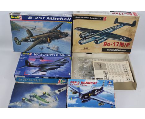 Revell - Italeri - Hobby Craft - 5 x boxed aircraft model kits in 1:48 and 1:72 scale, Dornier Do-217, B-25J Mitchell, Mosqui