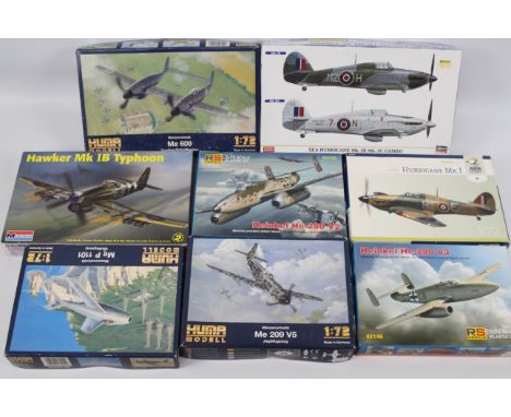 Hasegawa - Huma - RS Models - Arma Hobby - Monogram - 8 x boxed aircraft models kits in 1:48 &amp; 1:72 scale including Hurri