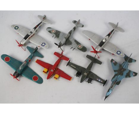 Dinky Toys - Seven unboxed Dinky Toy military aircrfat. Lot includes Dinky #712 US Army T42A (Beechcraft with wing tanks); #7