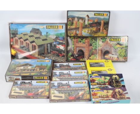 Faller - Ratio Plastic Models - Athearn - A collection of 12 boxed plastic model kits predominately Faller HO gauge layout an