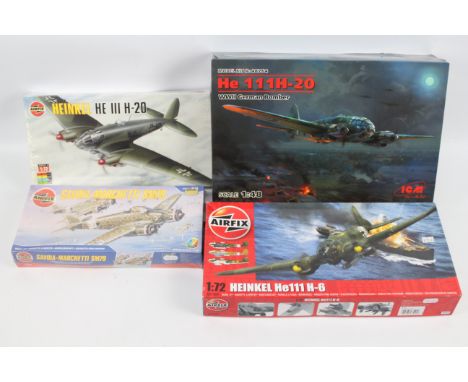 Airfix - ICM - 4 x factory sealed aircraft kits in 1:72 &amp; 1:48 scale, Heinkel He 111H-20 # 48264, Heinkel He 111 H-6 # A0