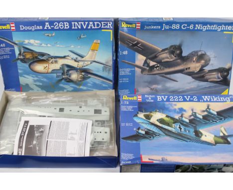 Revell - 3 x boxed aircraft model kits, Douglas A-26B Invader in 1:48 scale # 04504, Junkers Ju-88 C-6 Nightfighter in 1:48 s