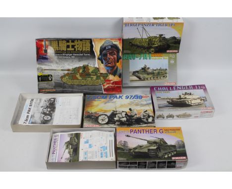 Dragon - Cyber-Hobby - 6 x boxed military vehicle model kits including Kingtiger Henschel Turret tank in 1:35 scale # 6662, C