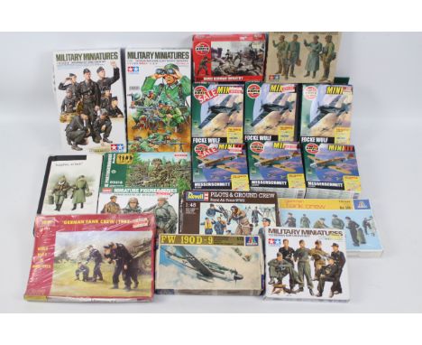 Tamiya - Airfix - Revell - Italeri - 18 x boxed model kits including German Infantry in 1:35 scale, RAF Pilots &amp; Ground C