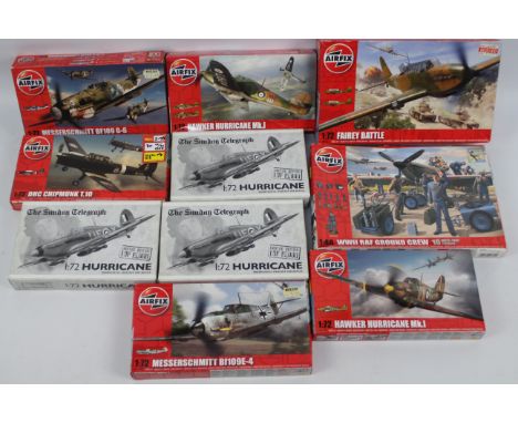 Airfix - Revell - 10 x boxed aircraft models in 1:48 &amp; 1:72 scale including Fairey Battle, Hawker Hurricane MkI, DHC Chip