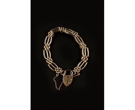 A 9CT GOLD GATE-LINK BRACELET BY CROPP & FARR, length 18cm