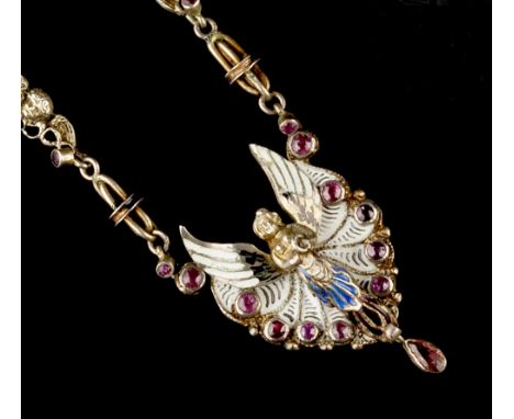 A COLLECTION OF 19TH CENTURY AND LATER JEWELLERY,  comprising an Austro-Hungarian pendant necklace, the central panel depicti